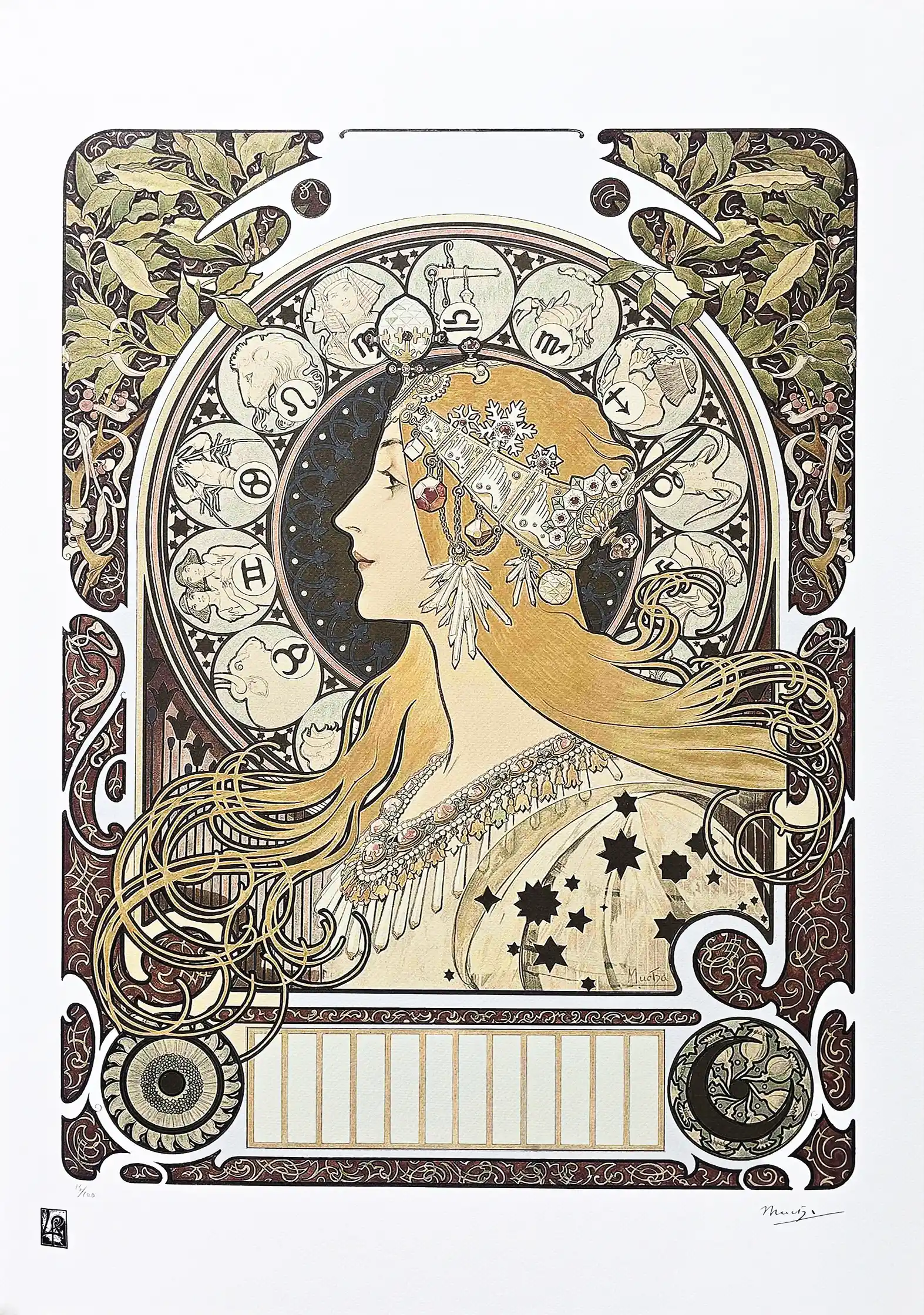 Zdjęcie obrazu Zodiak (La Plume)  - Alfons Mucha (1860 - 1939) . Foksal17 - Galeria Sztuki w Warszawie.
