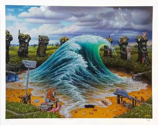 Zdjęcie obrazu Jacek Yerka - Prywatna fala (edycja 7/19) - Jacek Yerka. Foksal17 - Galeria Sztuki w Warszawie.