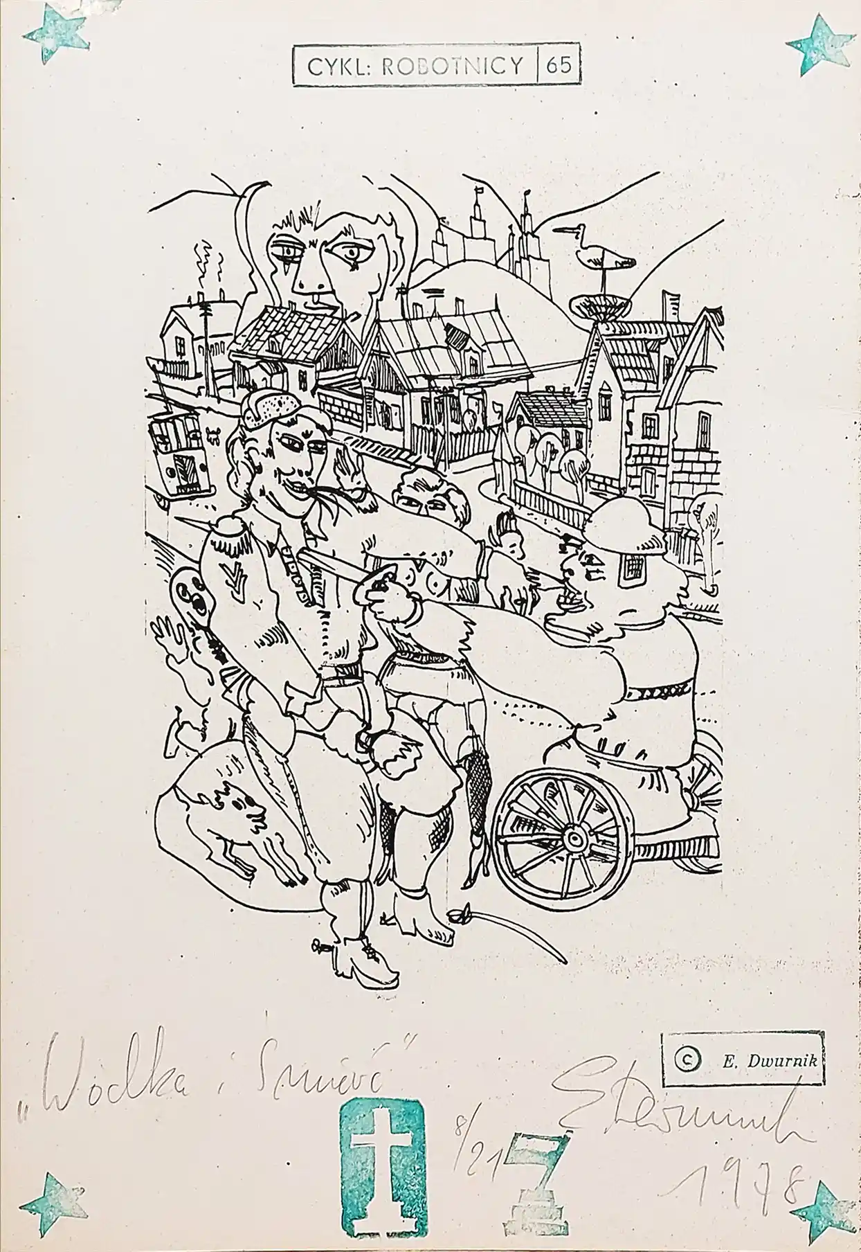Zdjęcie obrazu Wódka i Śmierć, cykl robotnicy '65 - Edward Dwurnik (1943 - 2018). Foksal17 - Galeria Sztuki w Warszawie.