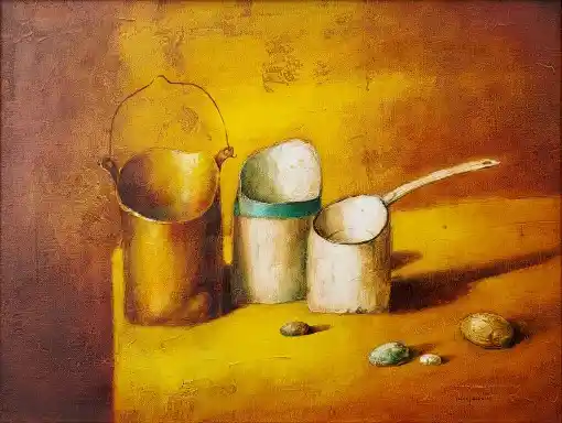 Zdjęcie obrazu Gennadiy Tishchenko - Martwa natura z białym rondelkiem - Gennadiy Tishchenko. Foksal17 - Galeria Sztuki w Warszawie.